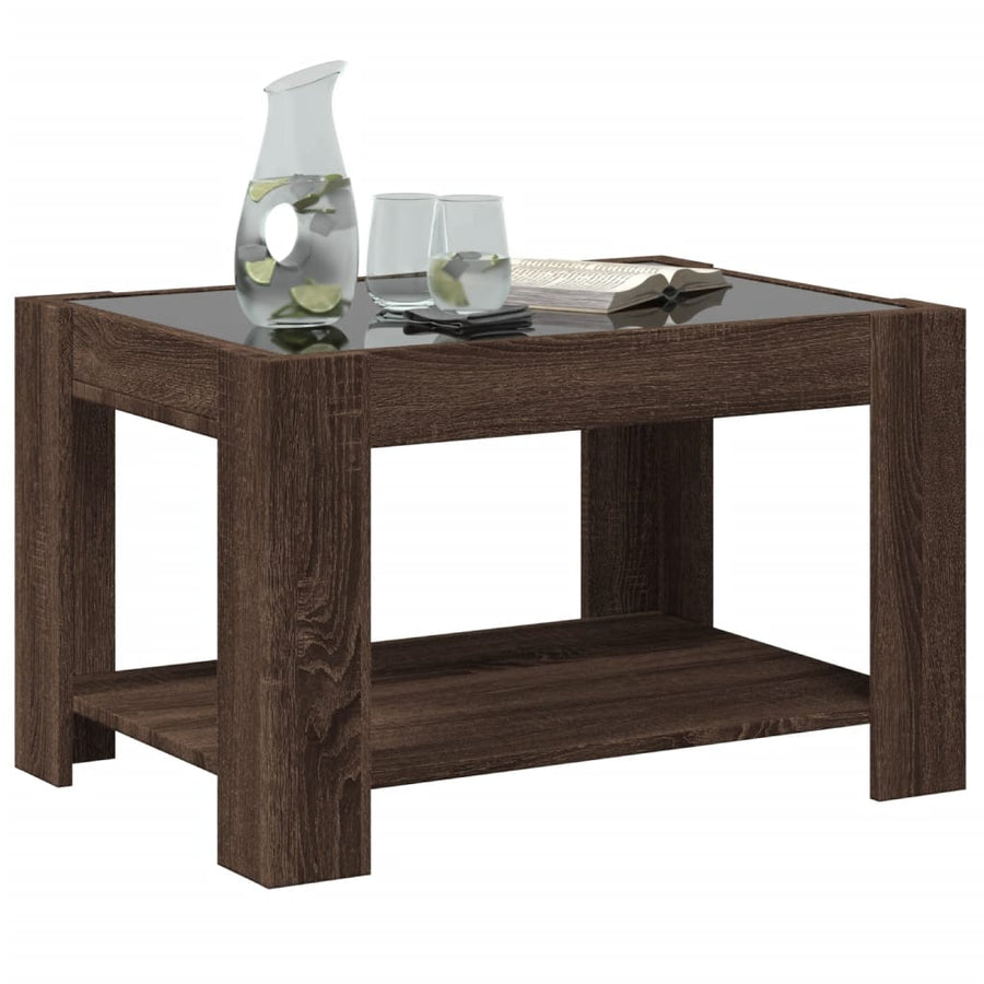 Salontafel met LED 73x53x45 cm bewerkt hout bruin eikenkleurig