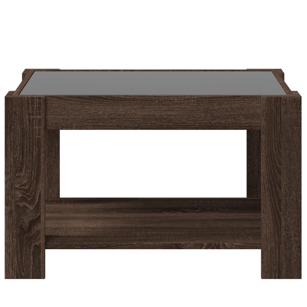 Salontafel met LED 73x53x45 cm bewerkt hout bruin eikenkleurig