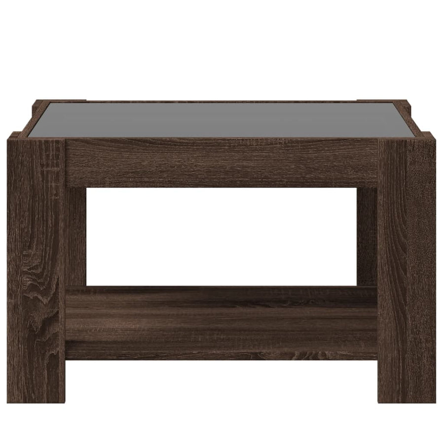 Salontafel met LED 73x53x45 cm bewerkt hout bruin eikenkleurig