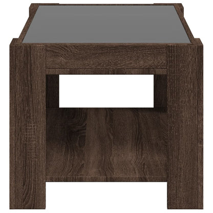 Salontafel met LED 73x53x45 cm bewerkt hout bruin eikenkleurig