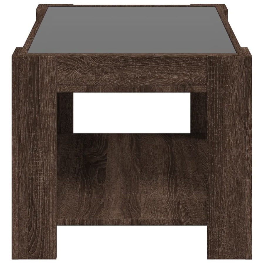Salontafel met LED 73x53x45 cm bewerkt hout bruin eikenkleurig