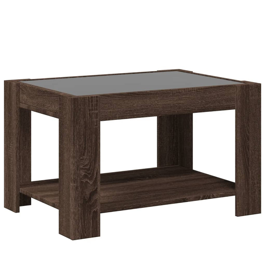 Salontafel met LED 73x53x45 cm bewerkt hout bruin eikenkleurig