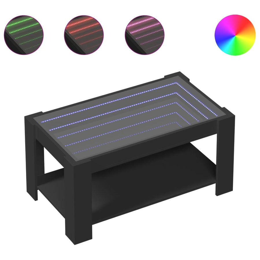 Salontafel met LED 93x53x45 cm bewerkt hout zwart
