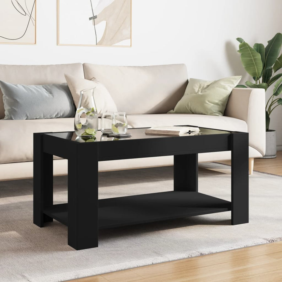 Salontafel met LED 93x53x45 cm bewerkt hout zwart