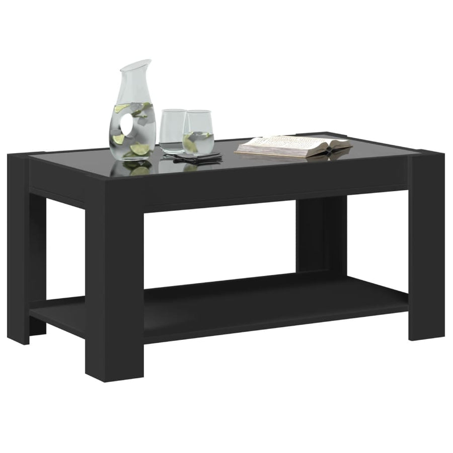 Salontafel met LED 93x53x45 cm bewerkt hout zwart