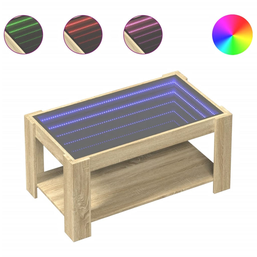 Salontafel met LED 93x53x45 cm bewerkt hout sonoma eikenkleurig
