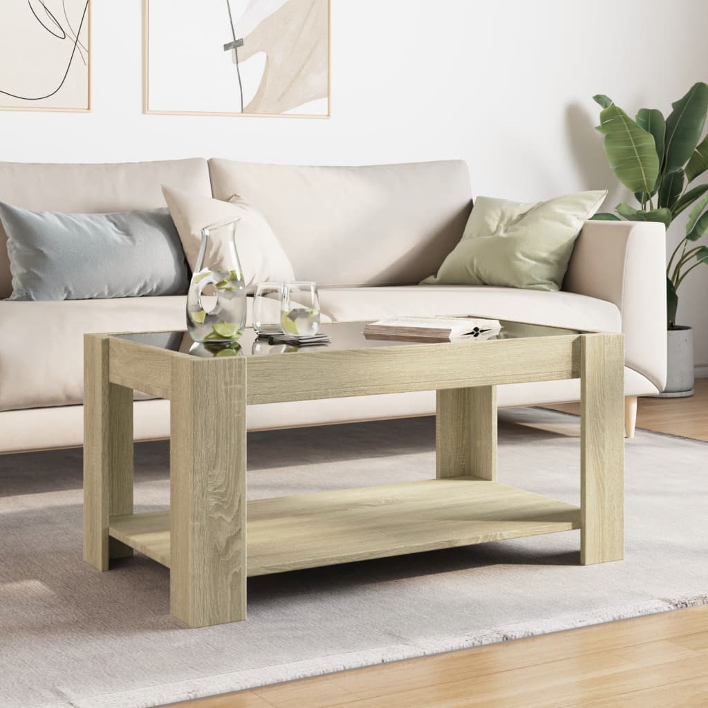 Salontafel met LED 93x53x45 cm bewerkt hout sonoma eikenkleurig
