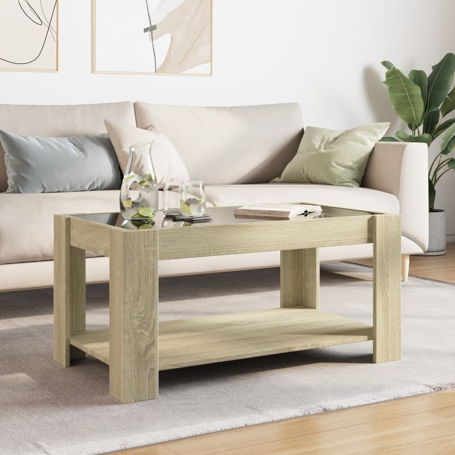 Salontafel met LED 93x53x45 cm bewerkt hout sonoma eikenkleurig