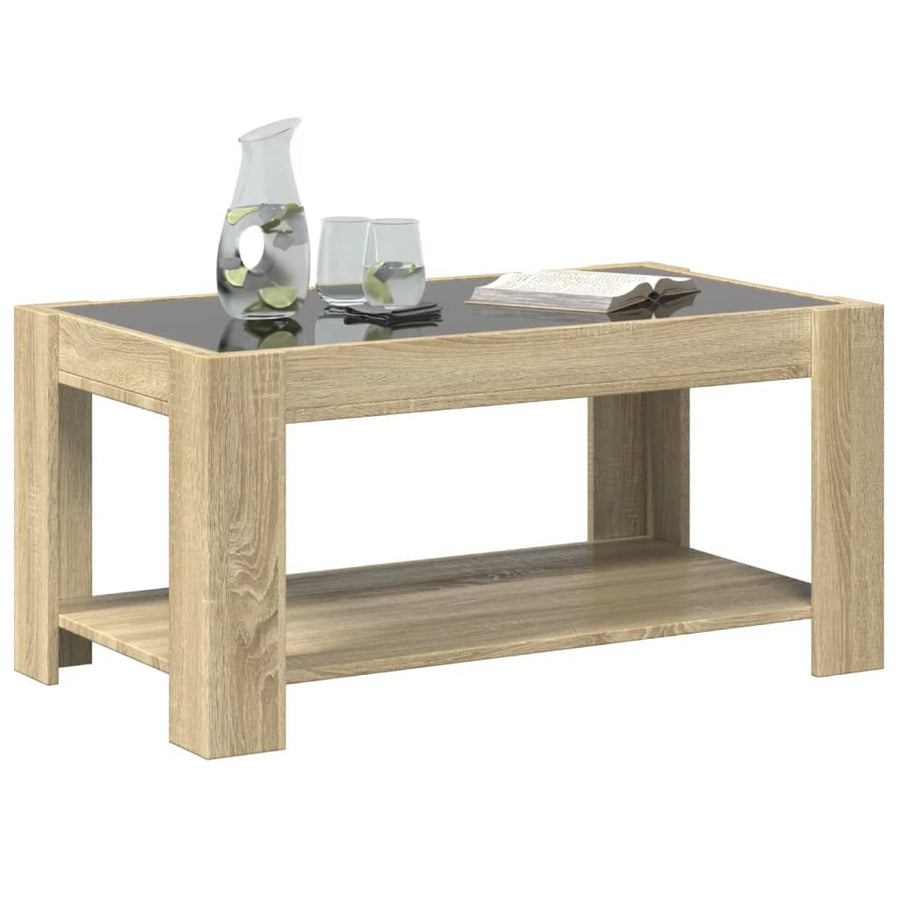 Salontafel met LED 93x53x45 cm bewerkt hout sonoma eikenkleurig