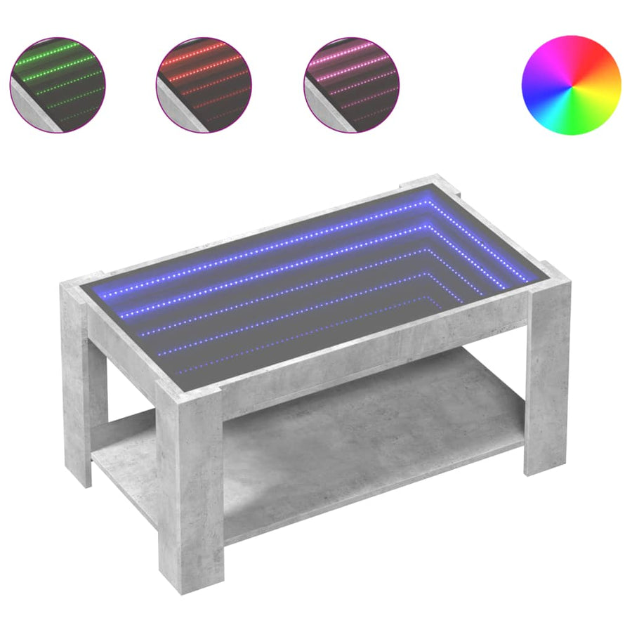 Salontafel met LED 93x53x45 cm bewerkt hout betongrijs
