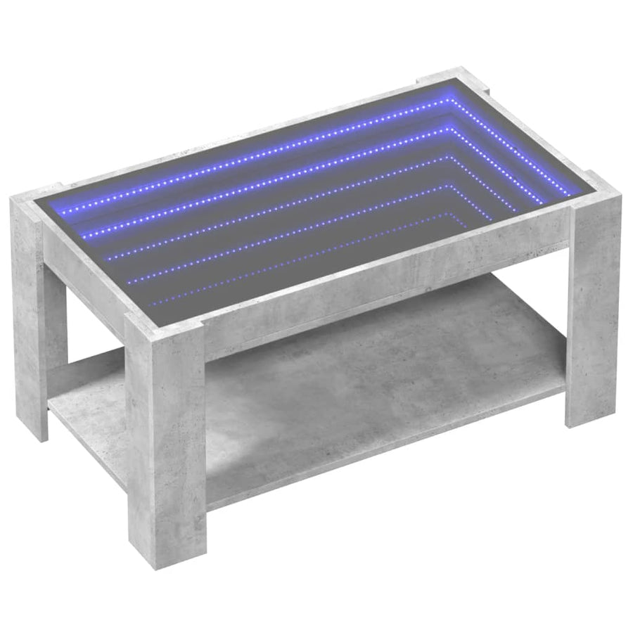 Salontafel met LED 93x53x45 cm bewerkt hout betongrijs