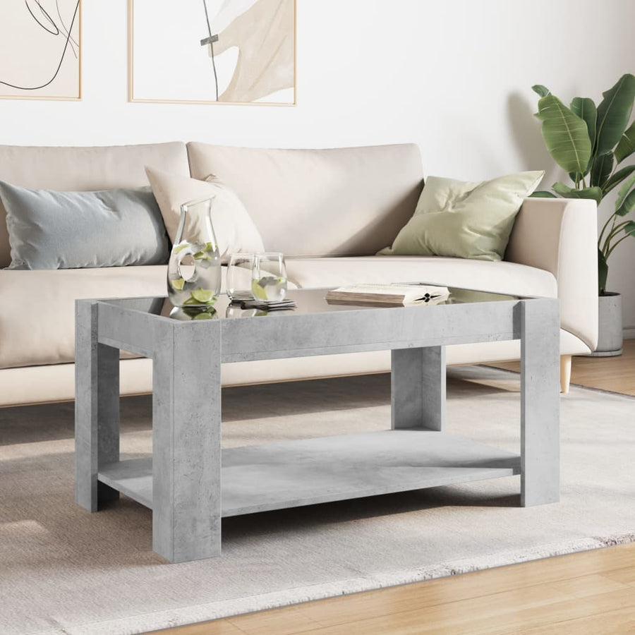 Salontafel met LED 93x53x45 cm bewerkt hout betongrijs