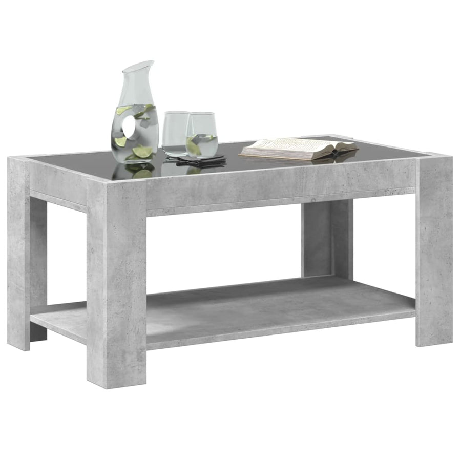 Salontafel met LED 93x53x45 cm bewerkt hout betongrijs