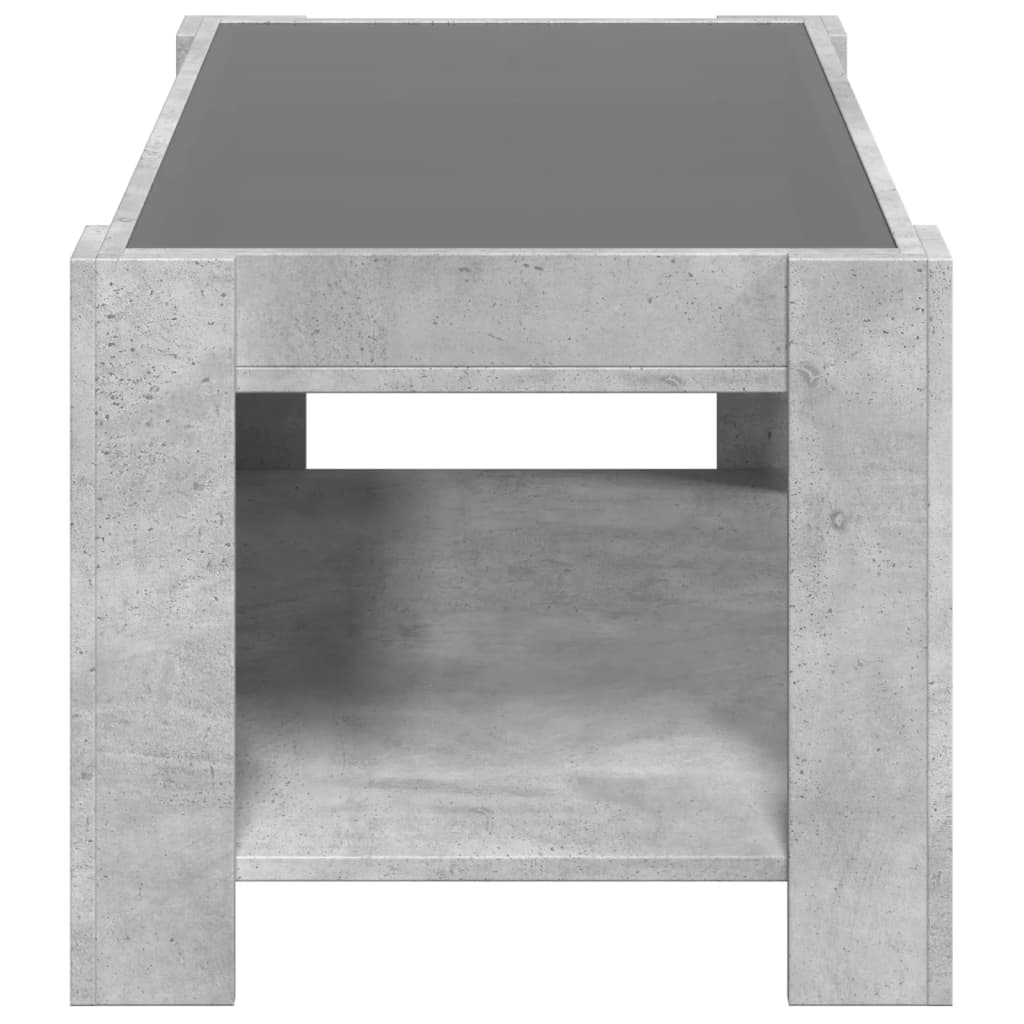 Salontafel met LED 93x53x45 cm bewerkt hout betongrijs