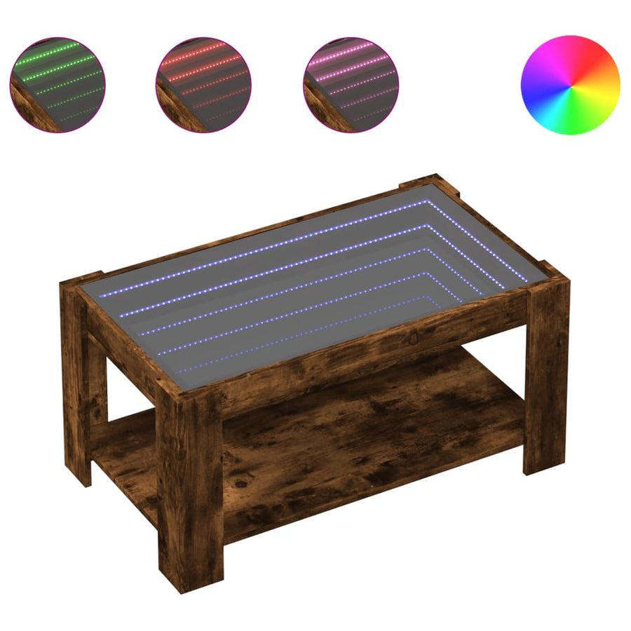 Salontafel met LED 93x53x45 cm bewerkt hout gerookt eikenkleur