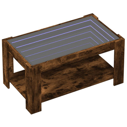 Salontafel met LED 93x53x45 cm bewerkt hout gerookt eikenkleur