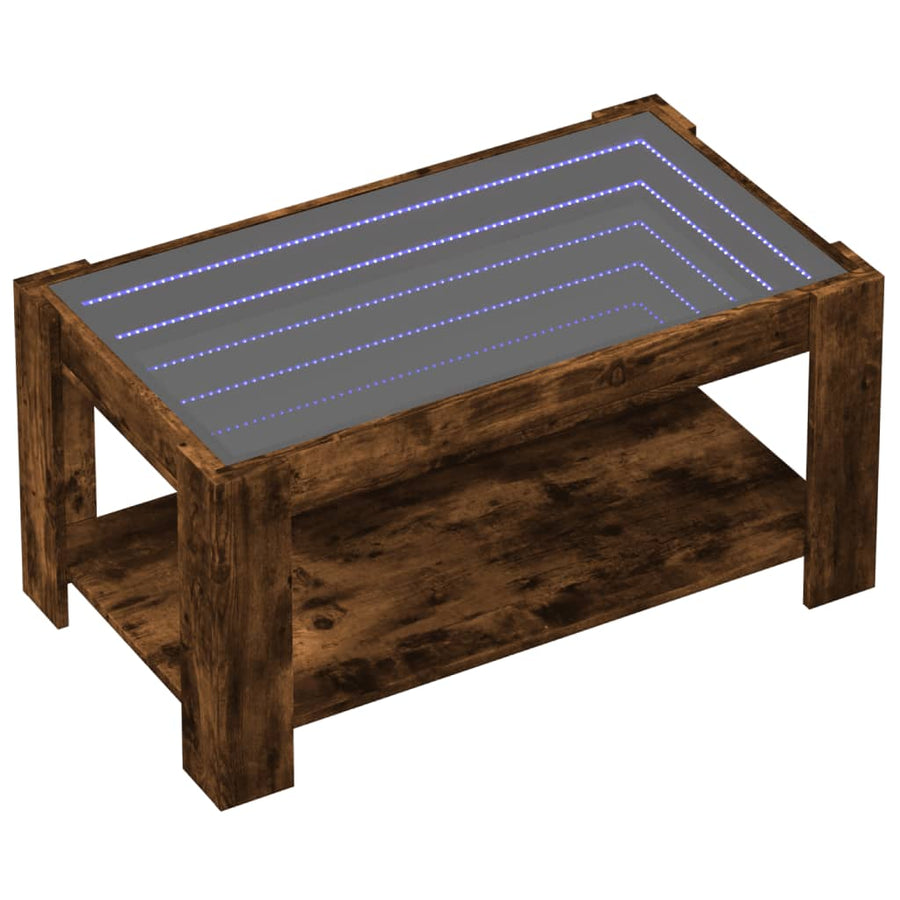 Salontafel met LED 93x53x45 cm bewerkt hout gerookt eikenkleur