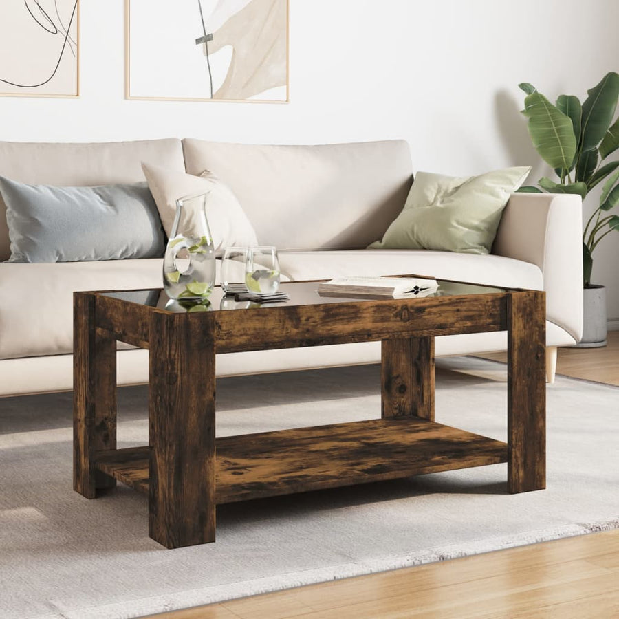 Salontafel met LED 93x53x45 cm bewerkt hout gerookt eikenkleur