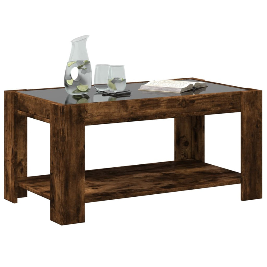 Salontafel met LED 93x53x45 cm bewerkt hout gerookt eikenkleur