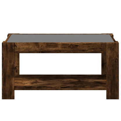 Salontafel met LED 93x53x45 cm bewerkt hout gerookt eikenkleur