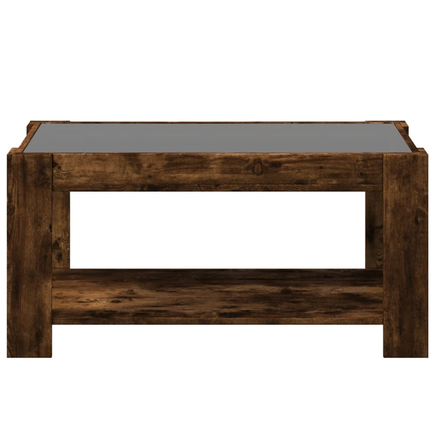 Salontafel met LED 93x53x45 cm bewerkt hout gerookt eikenkleur