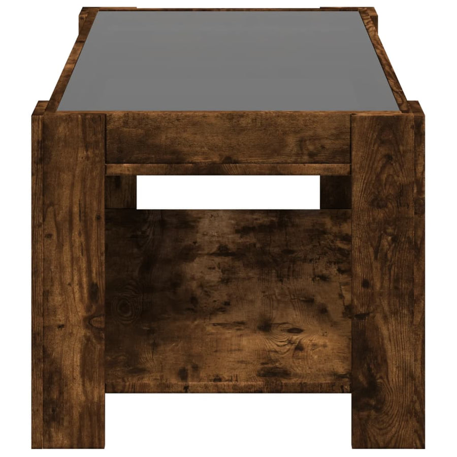 Salontafel met LED 93x53x45 cm bewerkt hout gerookt eikenkleur