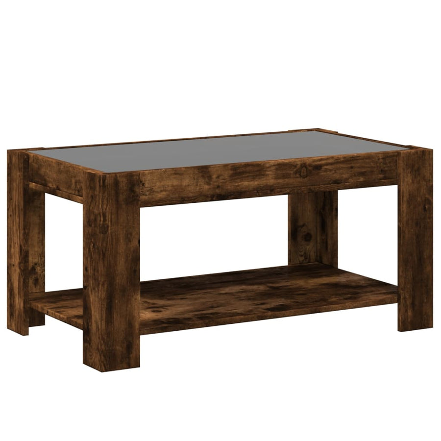 Salontafel met LED 93x53x45 cm bewerkt hout gerookt eikenkleur