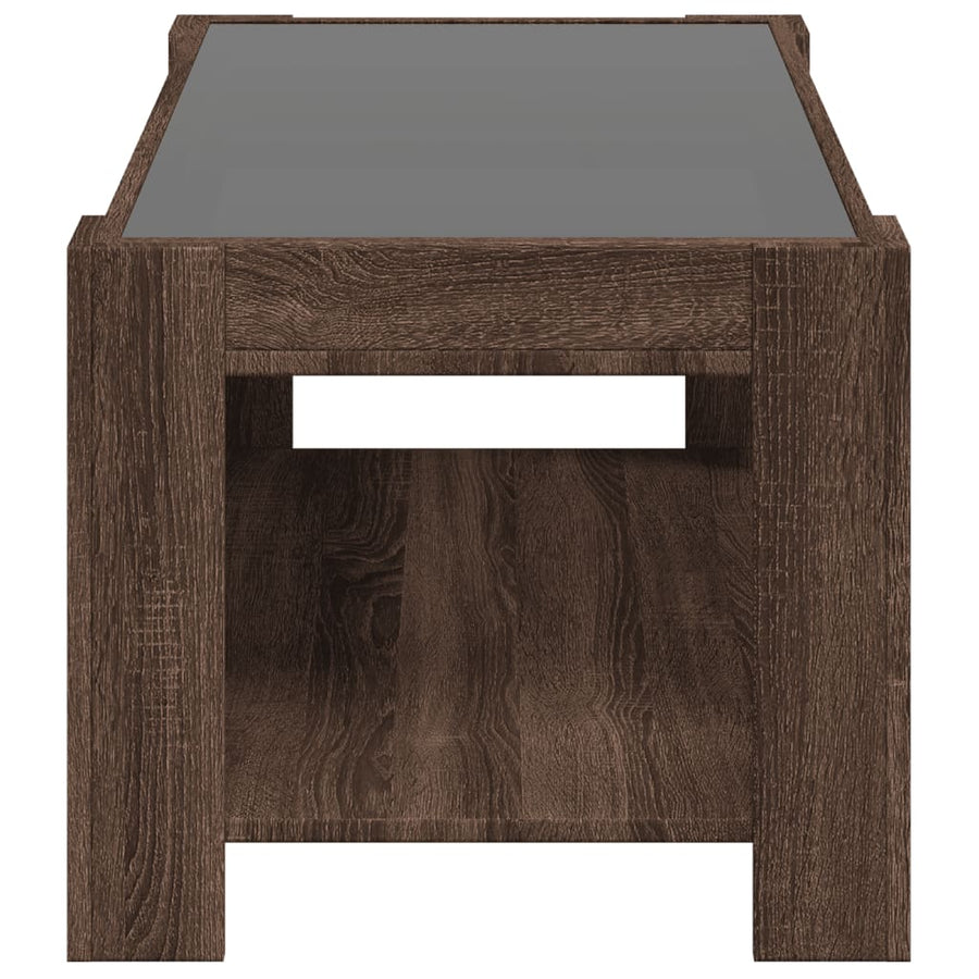 Salontafel met LED 93x53x45 cm bewerkt hout bruin eikenkleur
