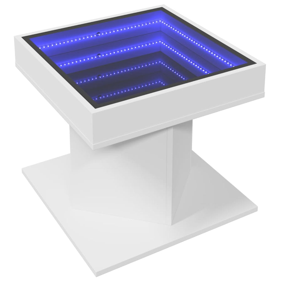 Salontafel met LED 50x50x45 cm bewerkt hout wit