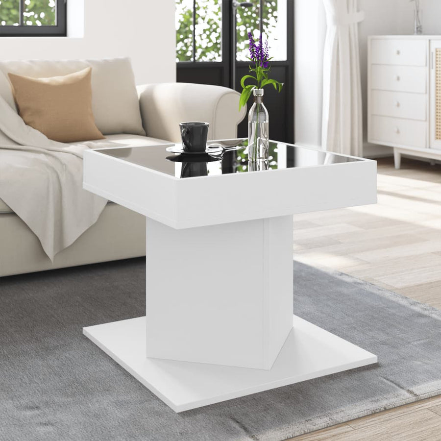 Salontafel met LED 50x50x45 cm bewerkt hout wit