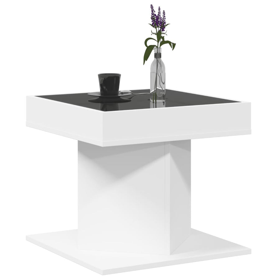 Salontafel met LED 50x50x45 cm bewerkt hout wit