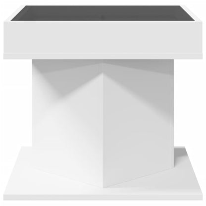Salontafel met LED 50x50x45 cm bewerkt hout wit