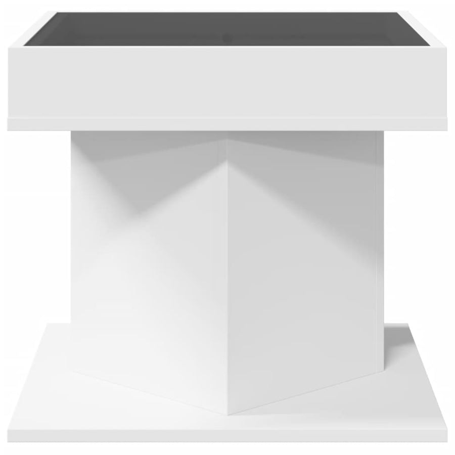 Salontafel met LED 50x50x45 cm bewerkt hout wit
