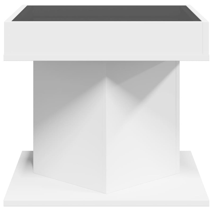 Salontafel met LED 50x50x45 cm bewerkt hout wit