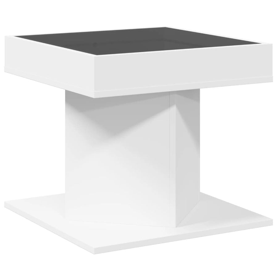 Salontafel met LED 50x50x45 cm bewerkt hout wit