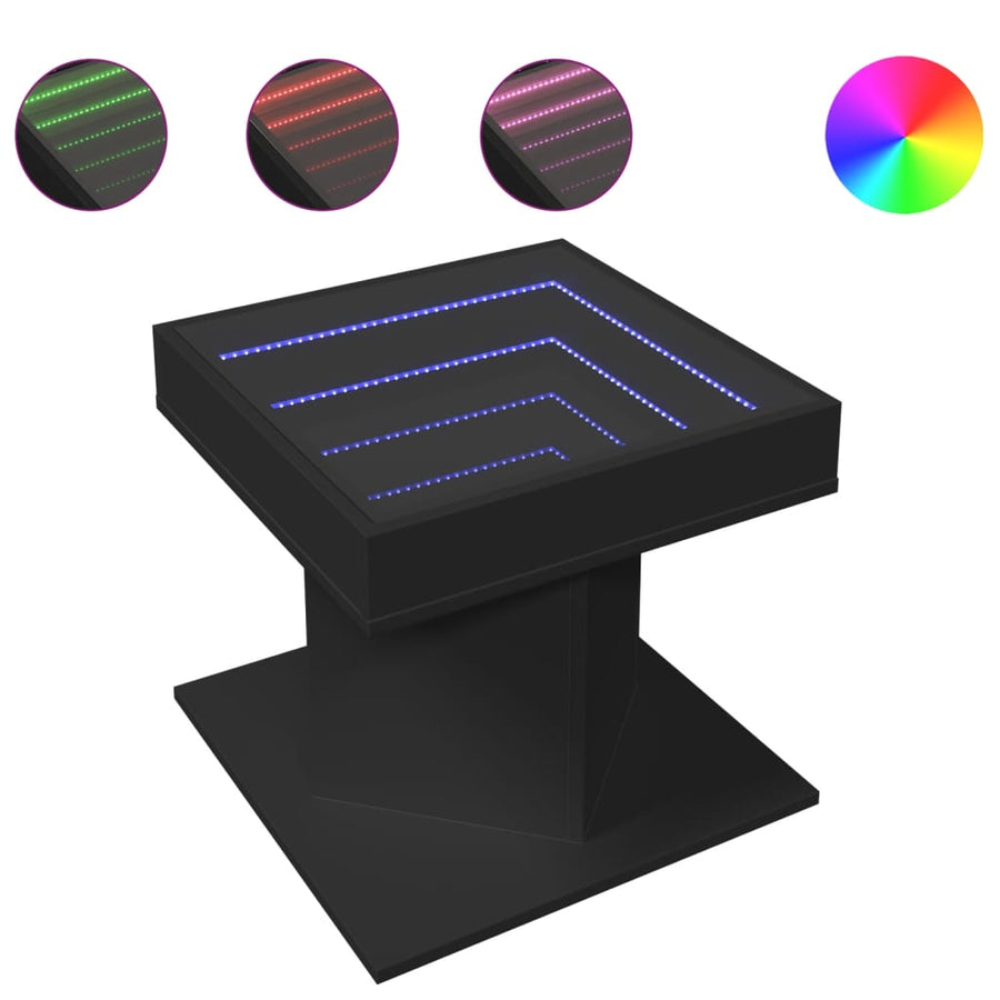 Salontafel met LED 50x50x45 cm bewerkt hout zwart