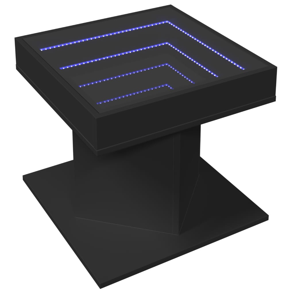 Salontafel met LED 50x50x45 cm bewerkt hout zwart