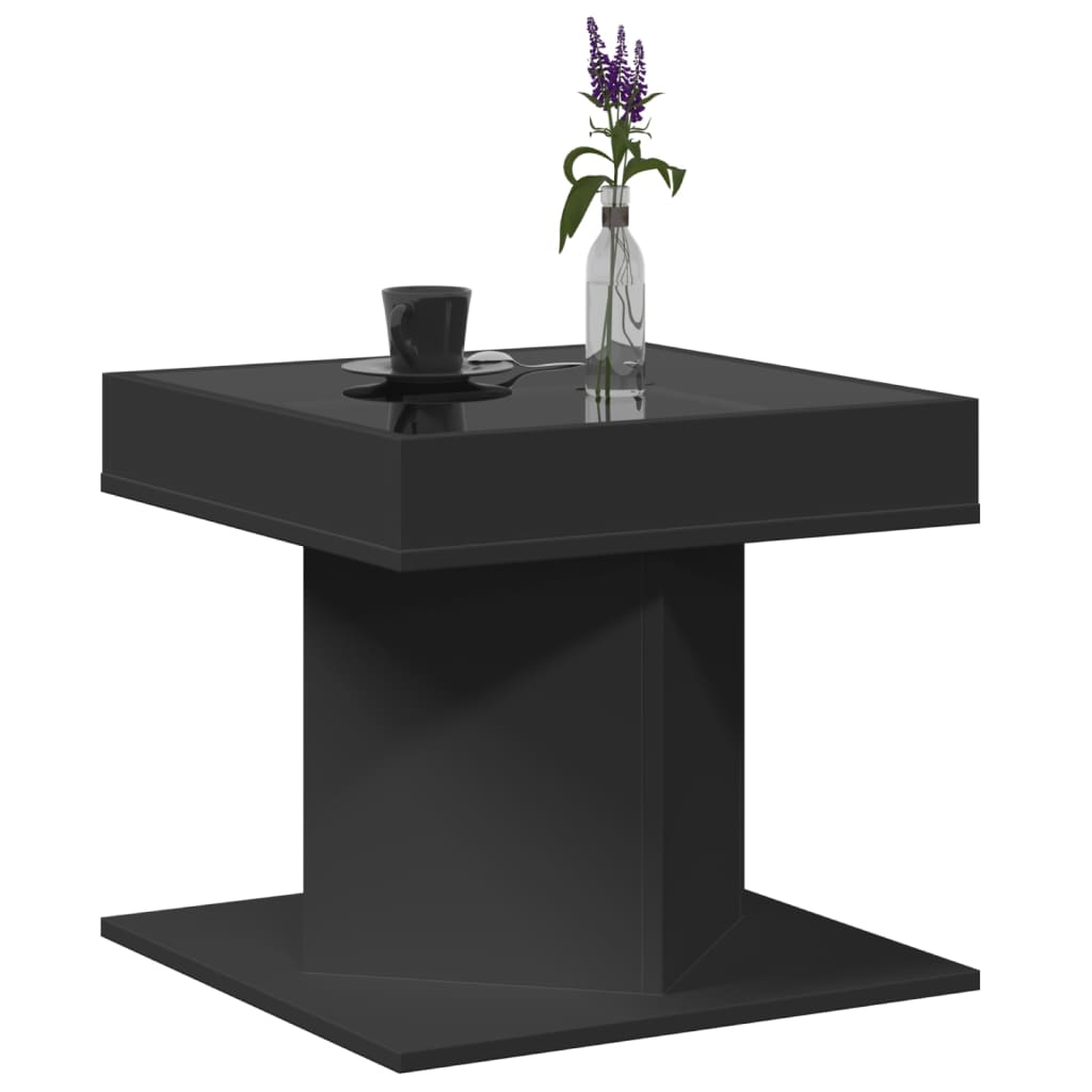 Salontafel met LED 50x50x45 cm bewerkt hout zwart
