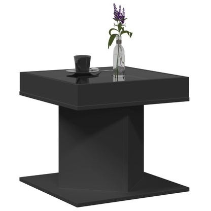 Salontafel met LED 50x50x45 cm bewerkt hout zwart