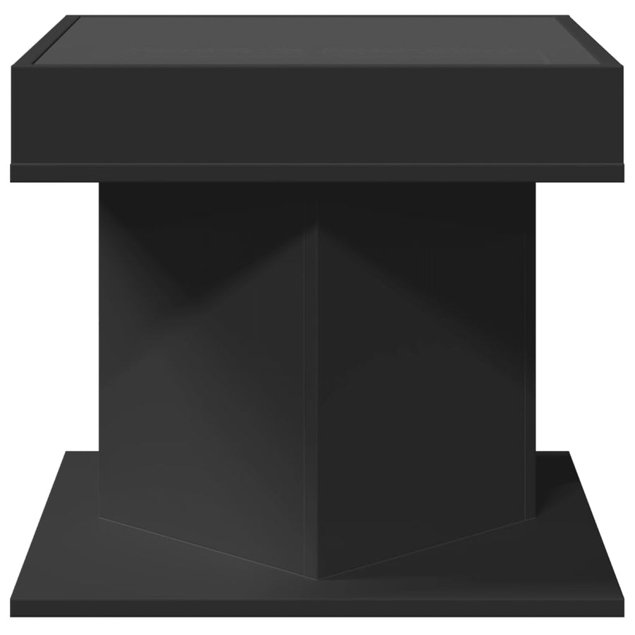 Salontafel met LED 50x50x45 cm bewerkt hout zwart