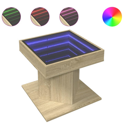 Salontafel met LED 50x50x45 cm bewerkt hout sonoma eikenkleurig