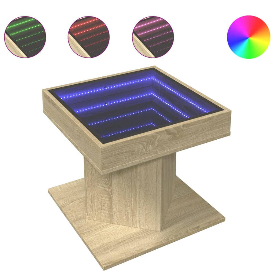 Salontafel met LED 50x50x45 cm bewerkt hout sonoma eikenkleurig