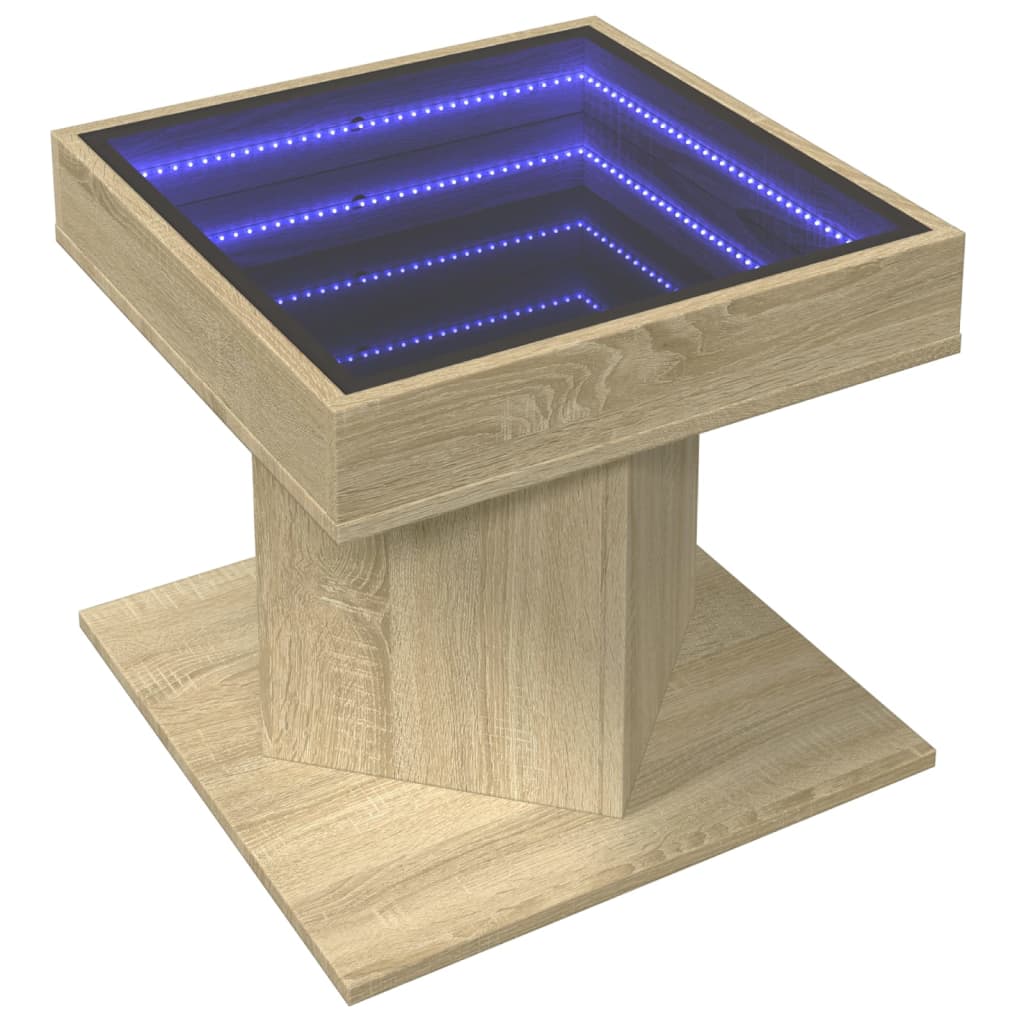 Salontafel met LED 50x50x45 cm bewerkt hout sonoma eikenkleurig