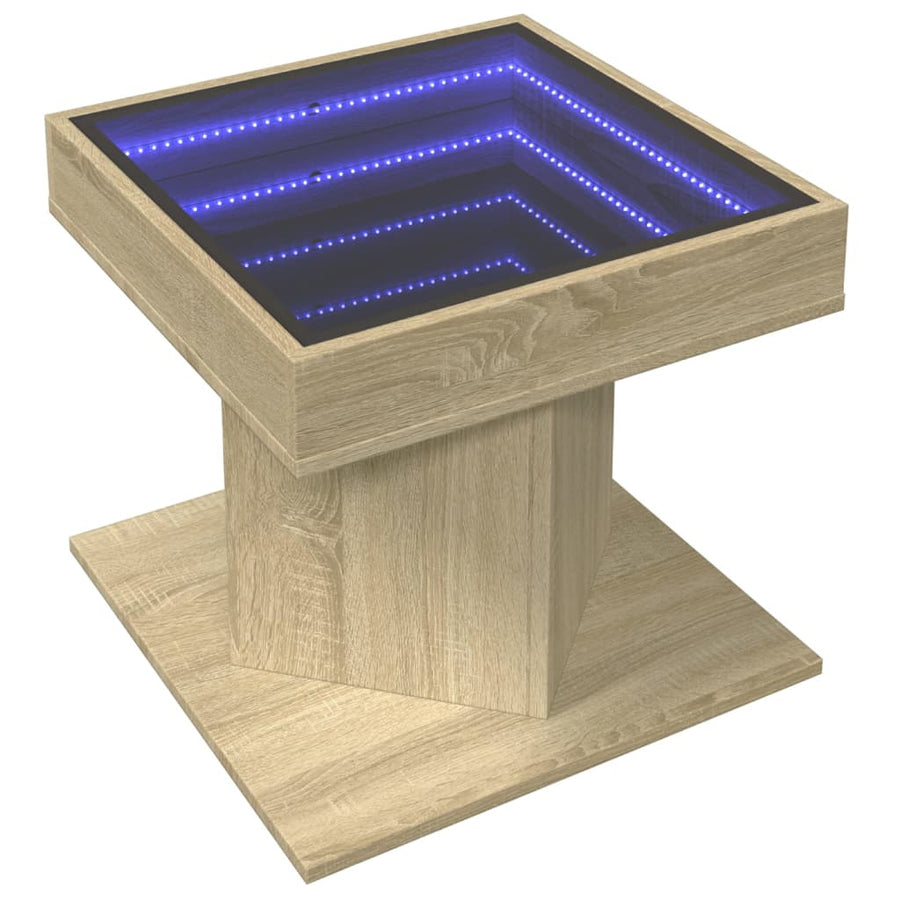 Salontafel met LED 50x50x45 cm bewerkt hout sonoma eikenkleurig