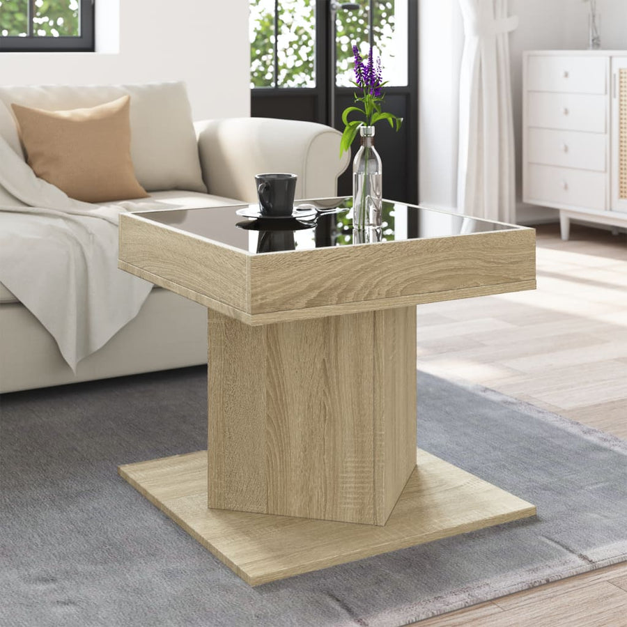 Salontafel met LED 50x50x45 cm bewerkt hout sonoma eikenkleurig