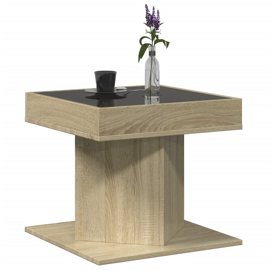 Salontafel met LED 50x50x45 cm bewerkt hout sonoma eikenkleurig