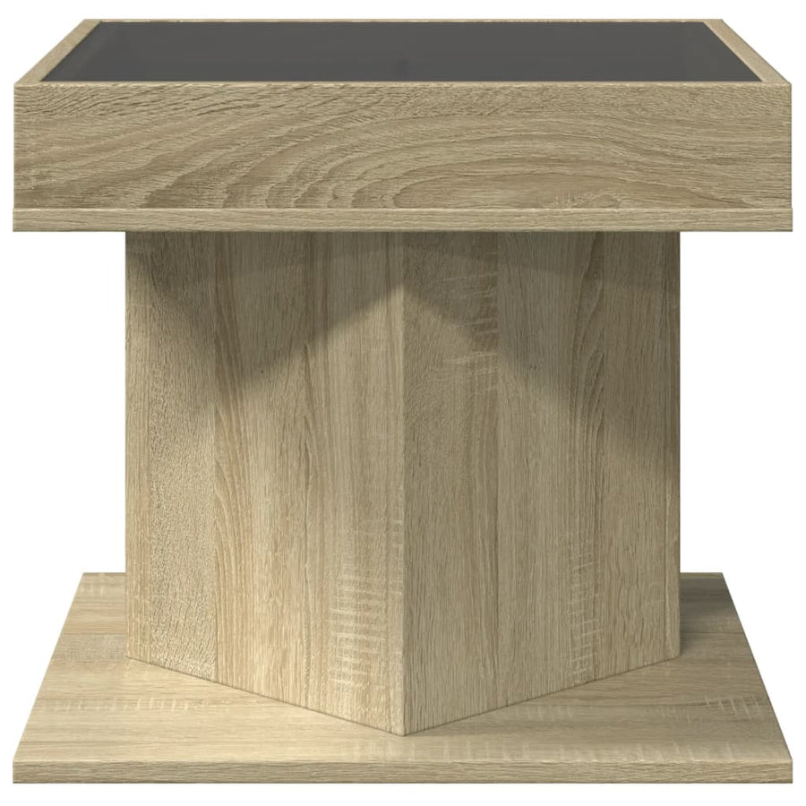 Salontafel met LED 50x50x45 cm bewerkt hout sonoma eikenkleurig