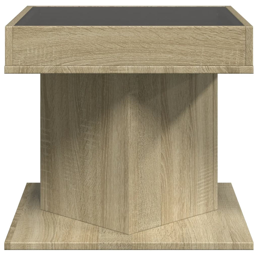 Salontafel met LED 50x50x45 cm bewerkt hout sonoma eikenkleurig