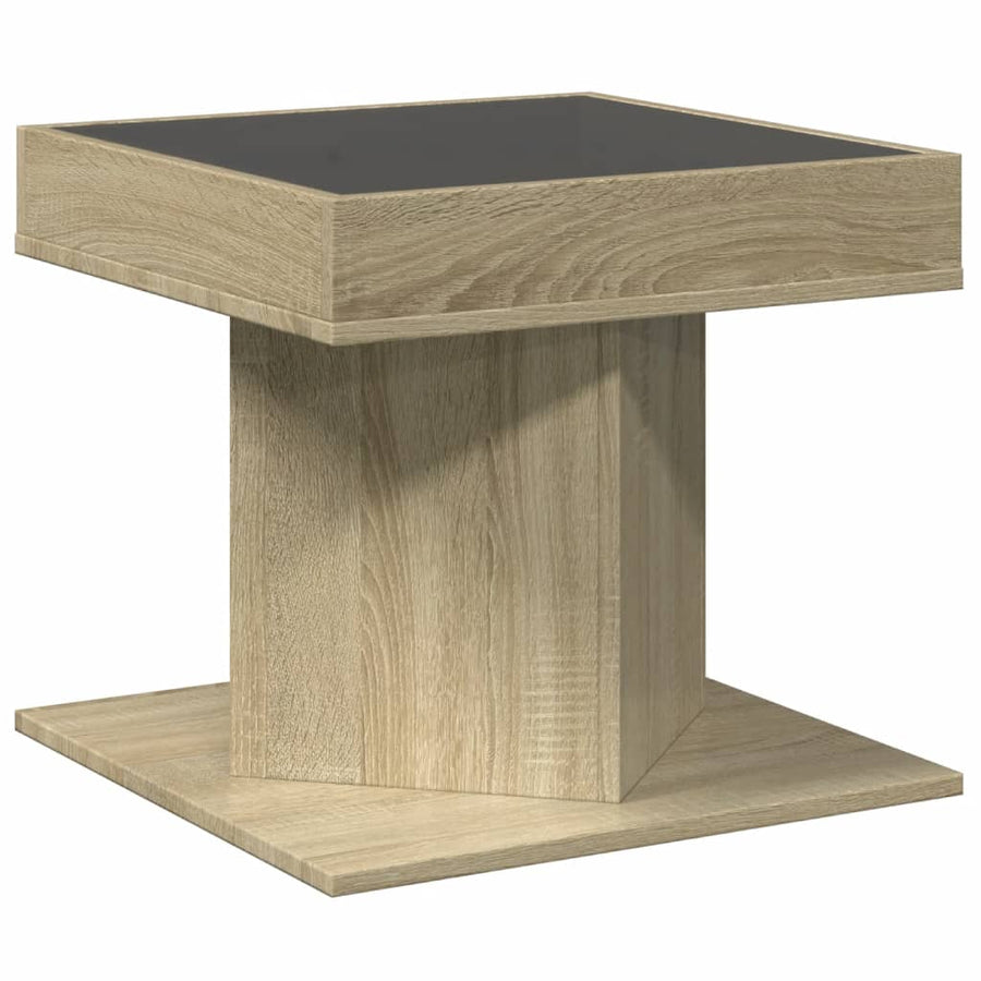 Salontafel met LED 50x50x45 cm bewerkt hout sonoma eikenkleurig