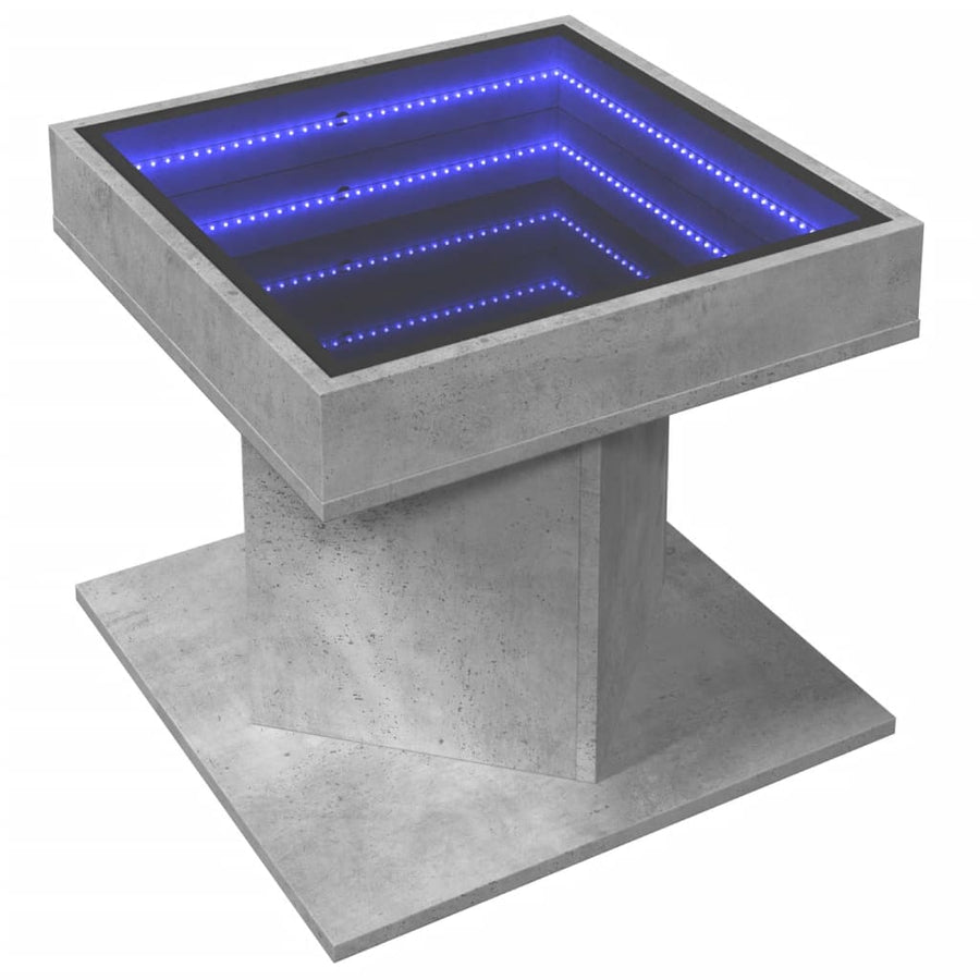 Salontafel met LED 50x50x45 cm bewerkt hout betongrijs